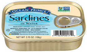 Crown Prince sardines in water with pull-top lid for quick meals.