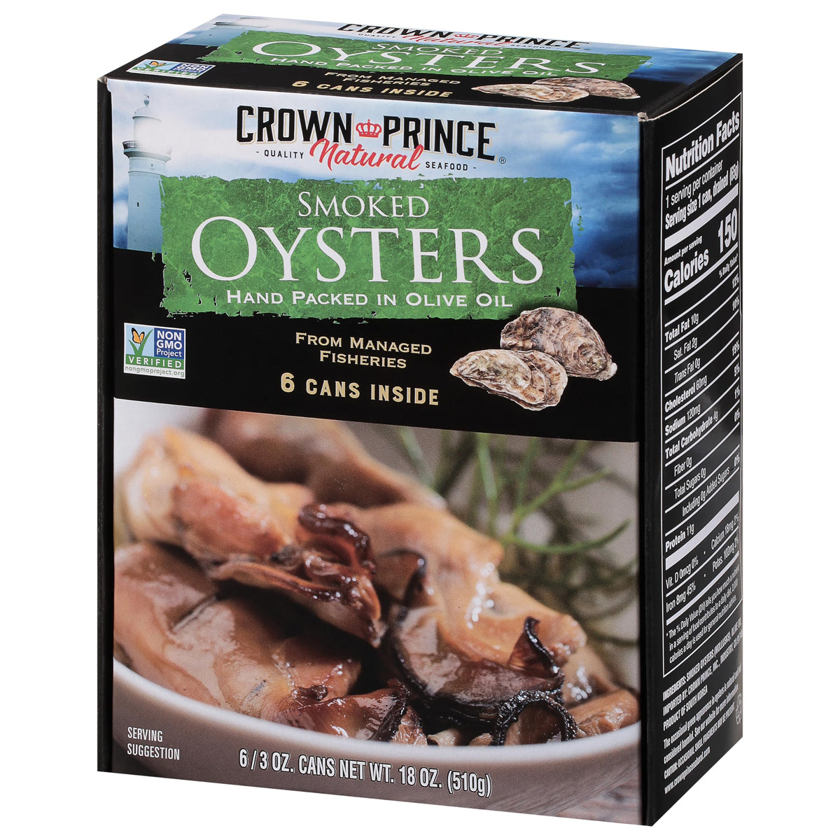 Crown Prince paleo keto oysters in olive oil, gluten-free.