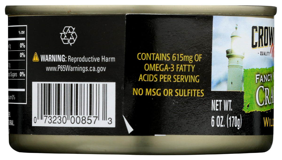 Crown Prince protein-rich crab meat enhances seafood recipes with texture.