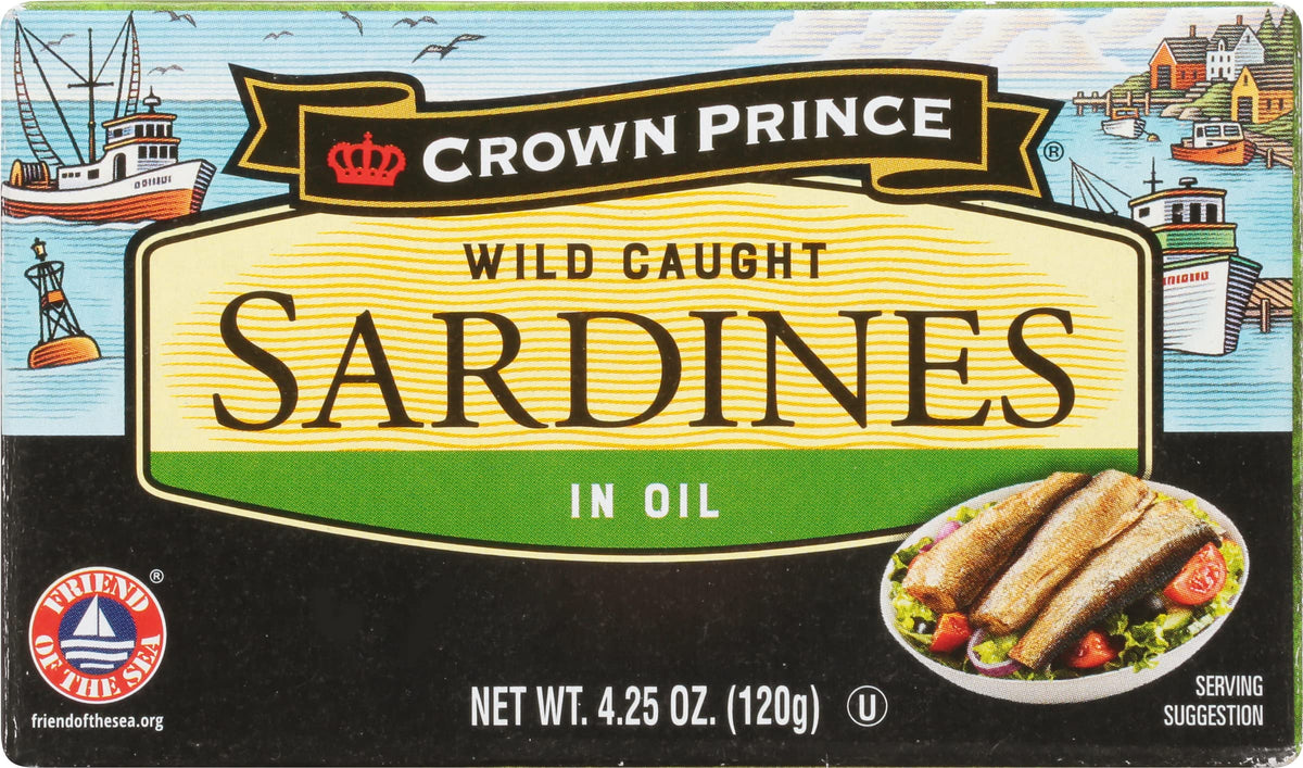 Crown Prince sardines in oil served on plate with mild flavor and firm texture.