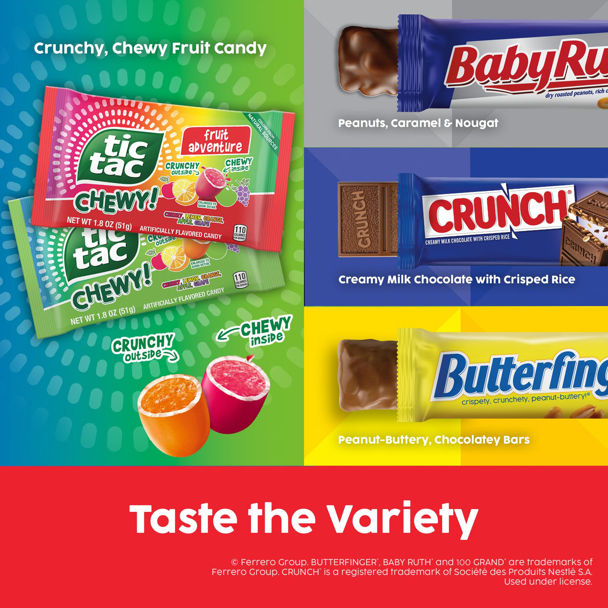 CRUNCH and Baby Ruth bars close-up, crunchy chocolatey snacks