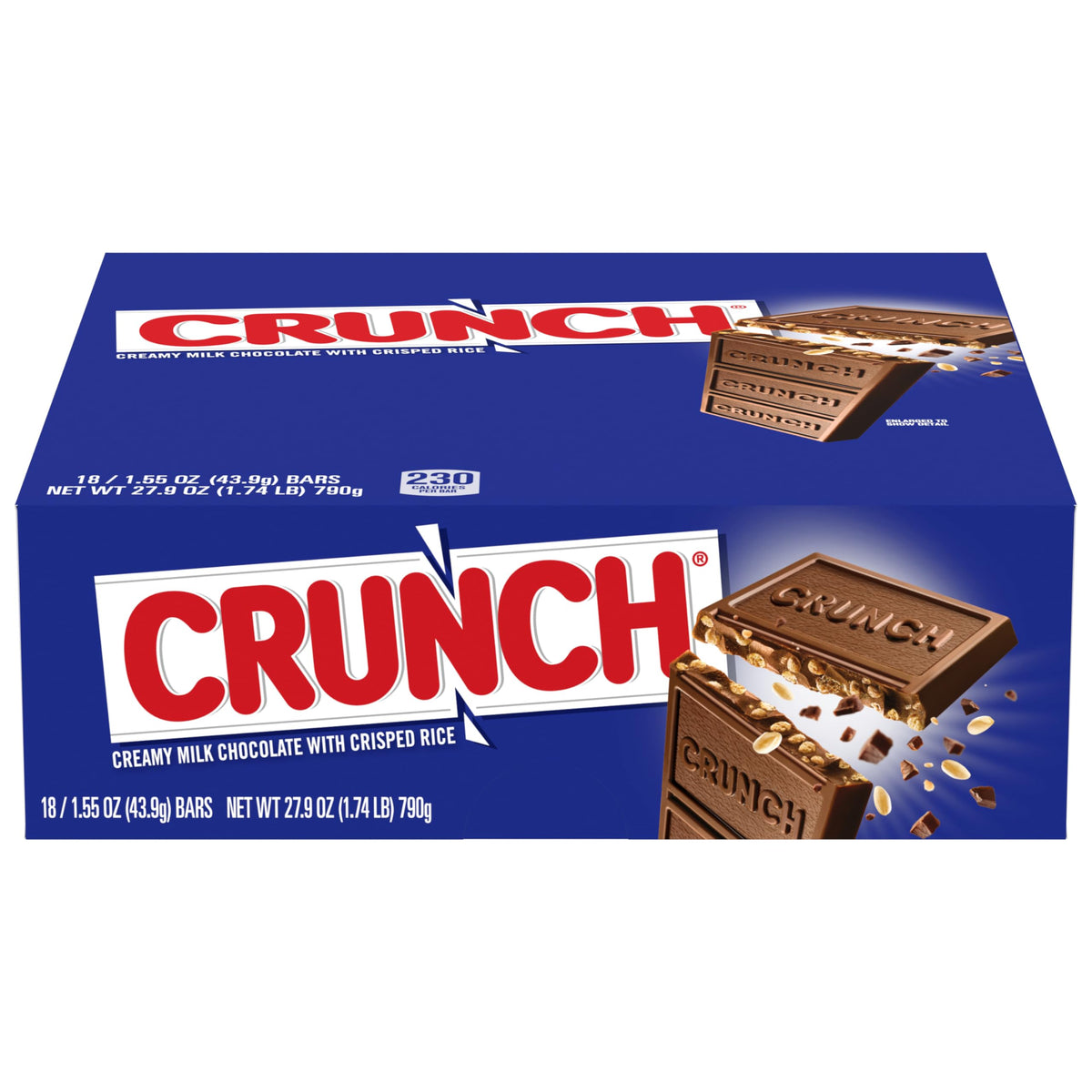 CRUNCH full-size milk chocolate bar in wrapper for on-the-go snacking.