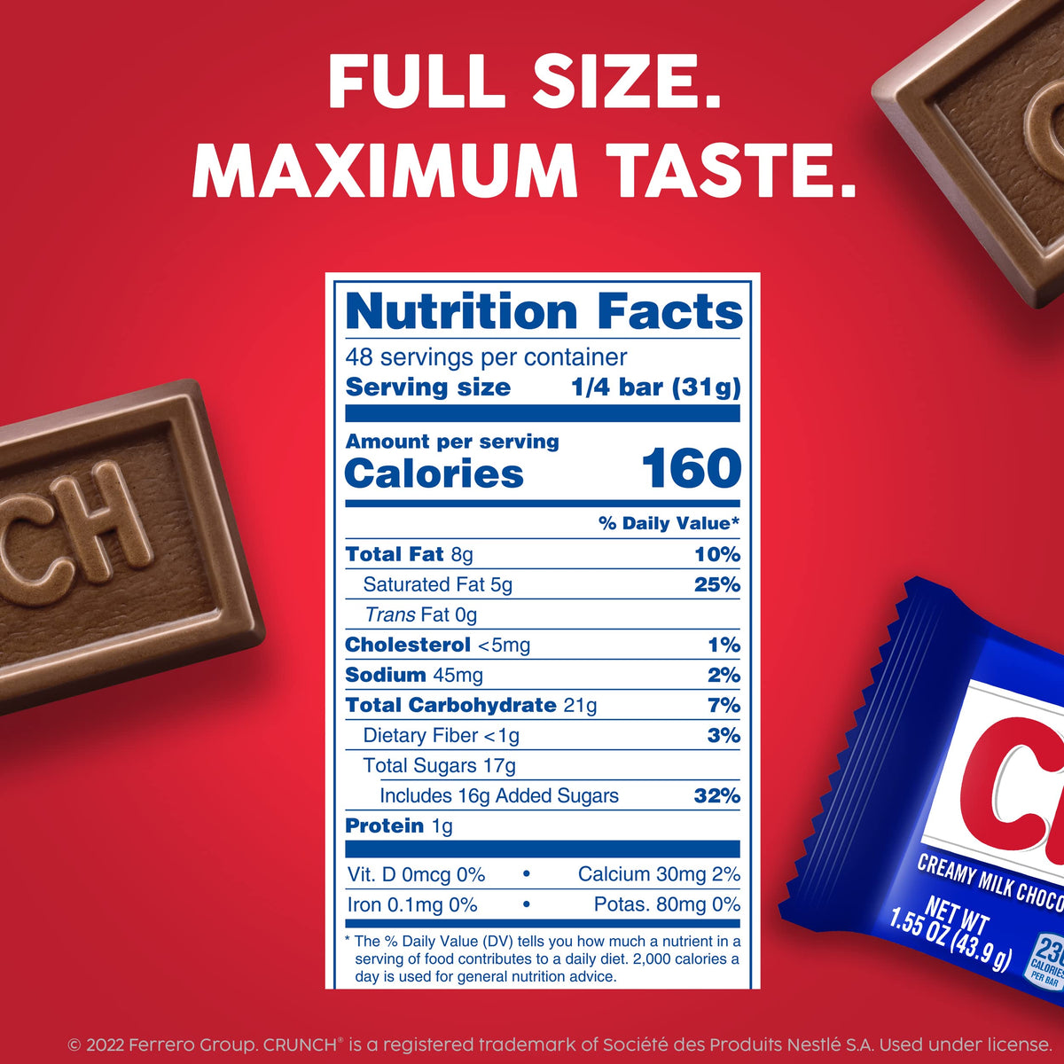 Crunch Giant Bar milk chocolate-crisped rice close-up emphasizes creamy texture and crunchy bite.
