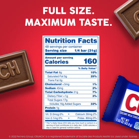 Crunch Giant Bar milk chocolate-crisped rice close-up emphasizes creamy texture and crunchy bite.