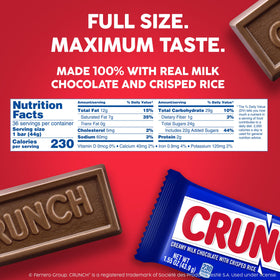 CRUNCH milk chocolate bar close-up shows crispy texture and creamy bite for snack time