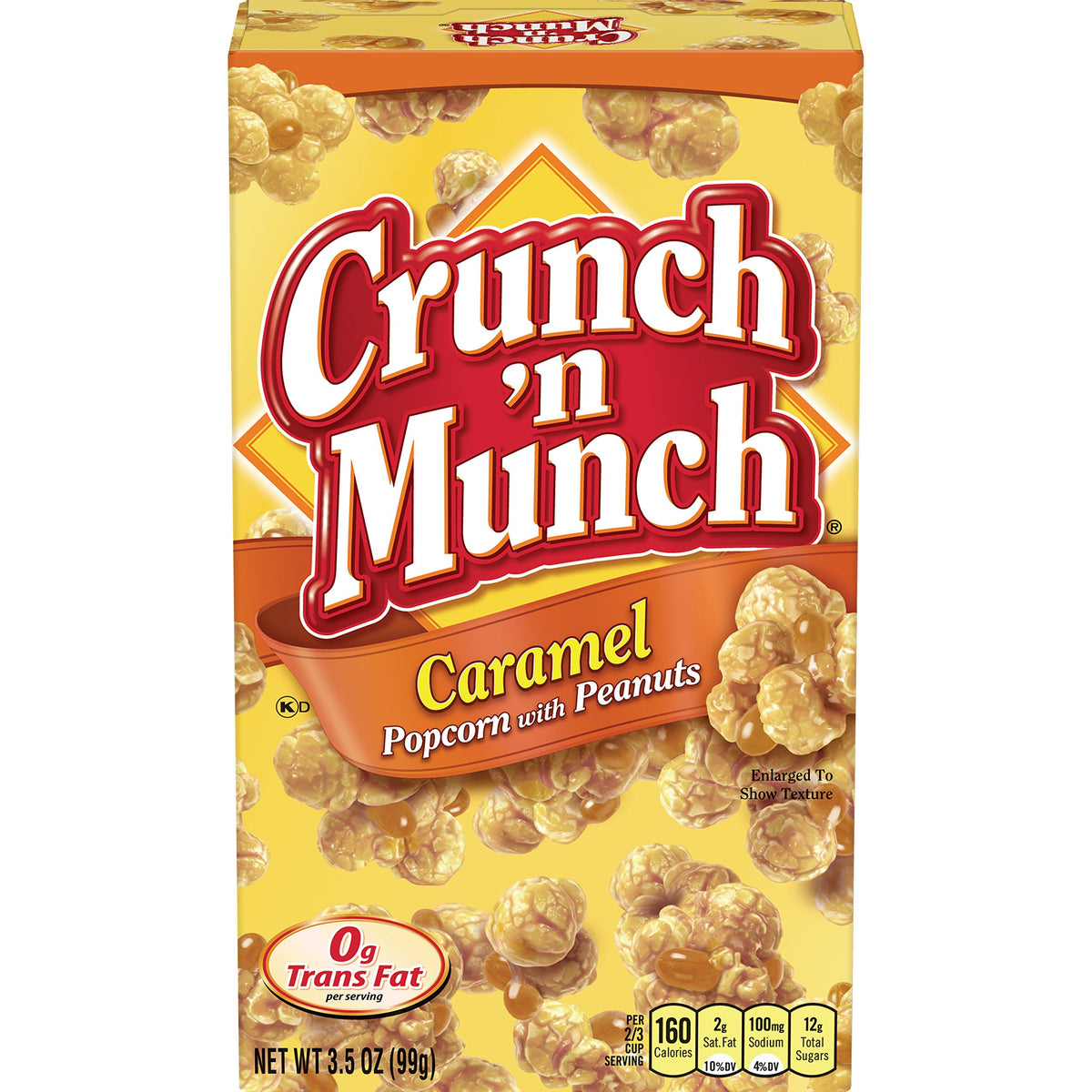 Crunch N Munch caramel popcorn with peanuts box, a portable sweet-and-salty snack for picnics and game day