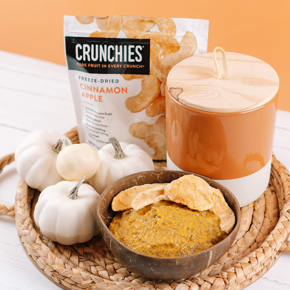 Crunchies Cinnamon Apple in a kid's lunchbox, a fun, mess-free treat.