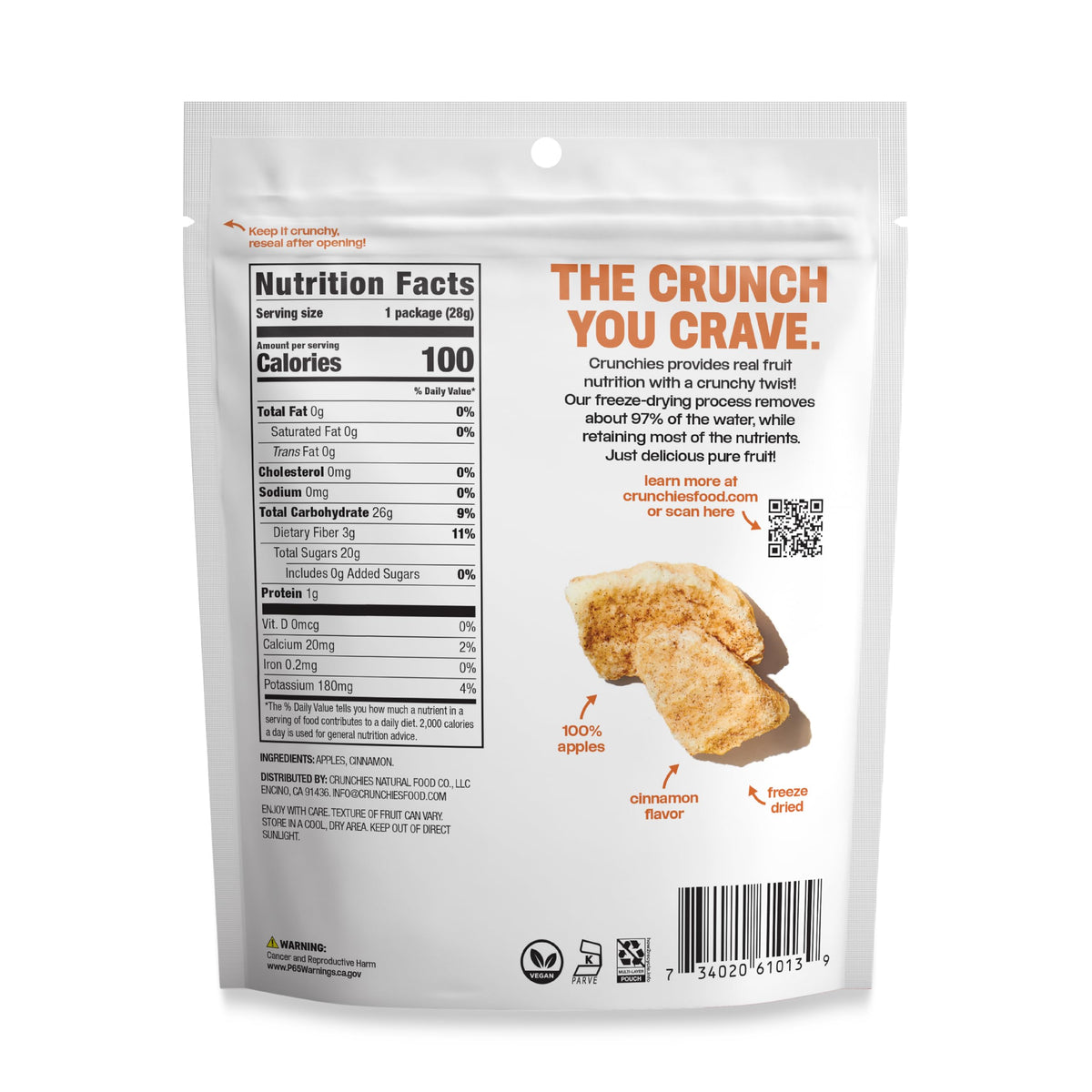 Crunchies Cinnamon Apple snack on the go, crispy fruit for busy days.