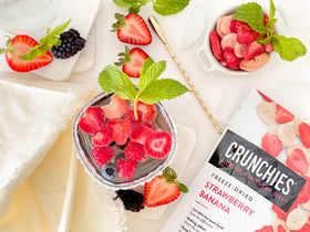 Smoothie bowl with Crunchies sprinkled on top for texture