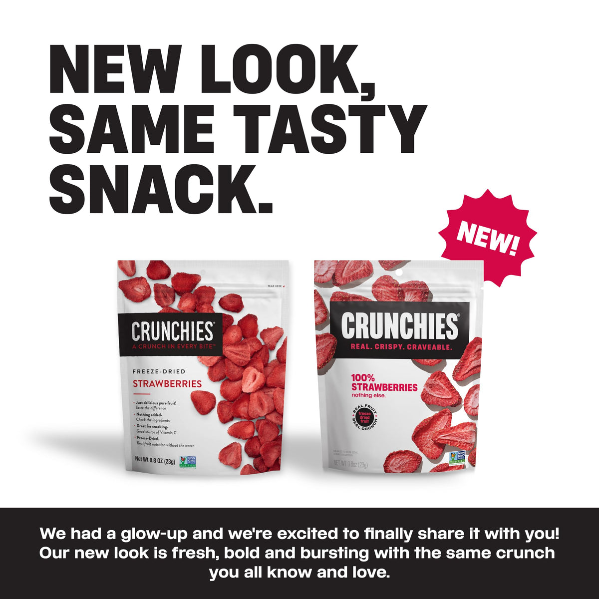 Close-up of Crunchies texture shows crisp, flavorful freeze-dried fruit