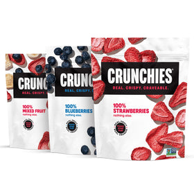 Crunchies freeze-dried fruit variety packs in resealable bags for convenient snacking