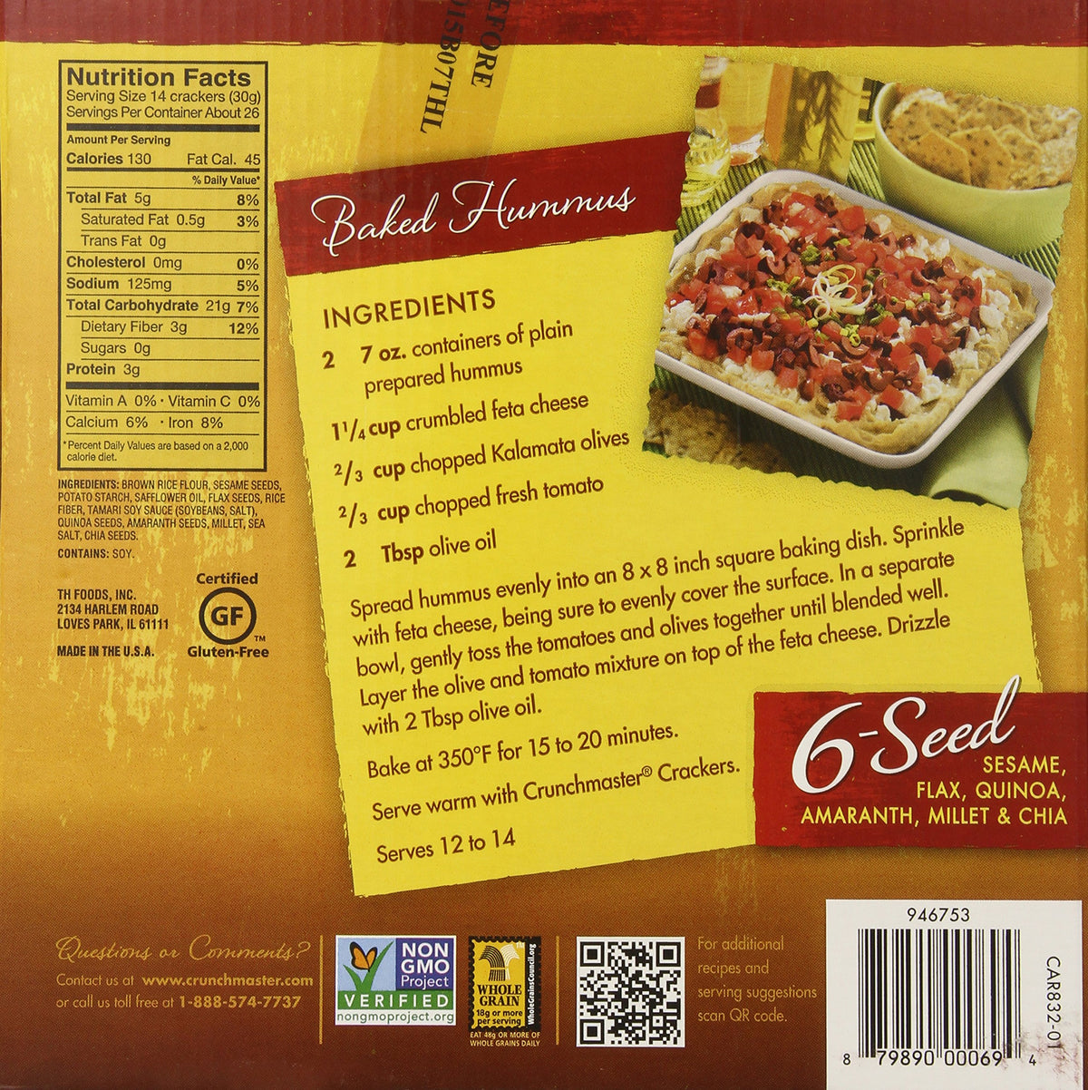 Crunchmaster Multi Grain 6 Seed Crackers pack shot, two 14 oz packs for sharing.