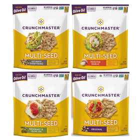 Crunchmaster Multiseed Crackers Variety Pack with four flavors, ideal for sharing