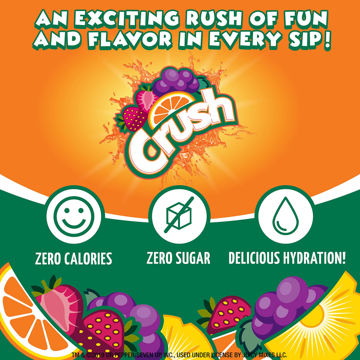 Crush Grape enhancer shown in glass with 8-ounce serving.