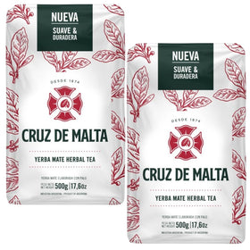 CRUZ DE MALTA Yerba Mate leaves in pouch, showcasing large leaf selection for robust flavor.