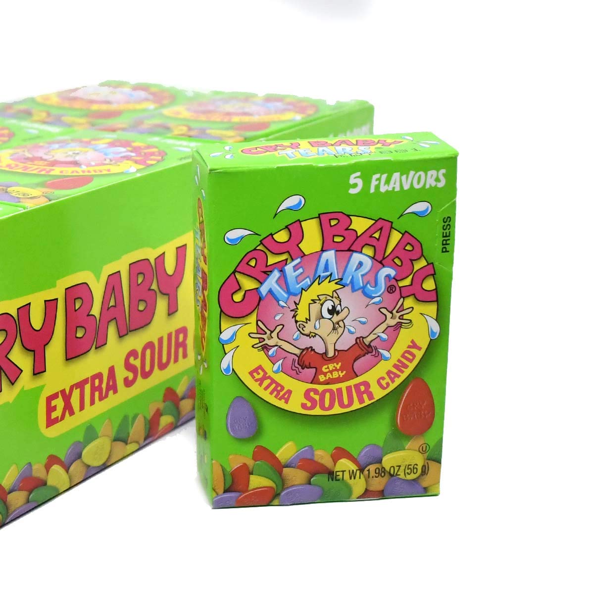 Cry Baby Tears Extra Sour orange flavor in bite-sized tear shapes