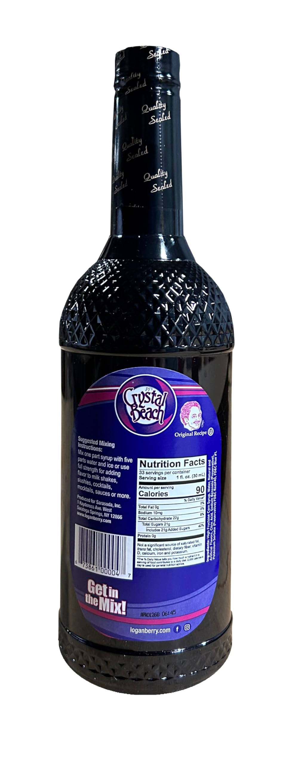 Crystal Beach Loganberry Syrup pouring into glass for Italian sodas and cocktails