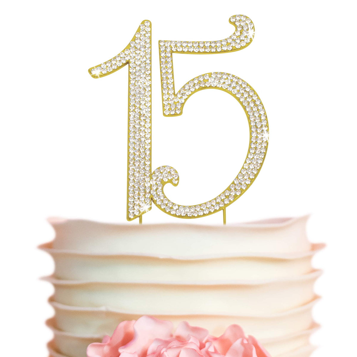Crystal Creations 15-cake-topper gold rhinestones for an elegant milestone celebration