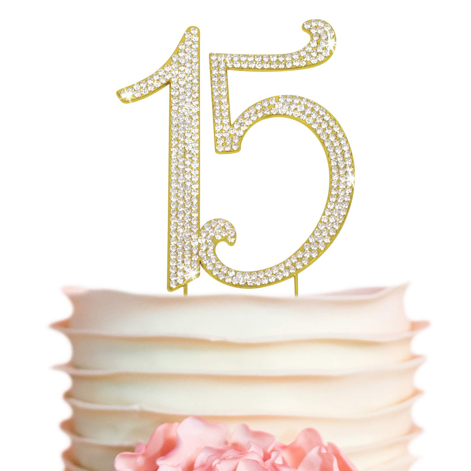 Crystal Creations 15-cake-topper gold rhinestones for an elegant milestone celebration