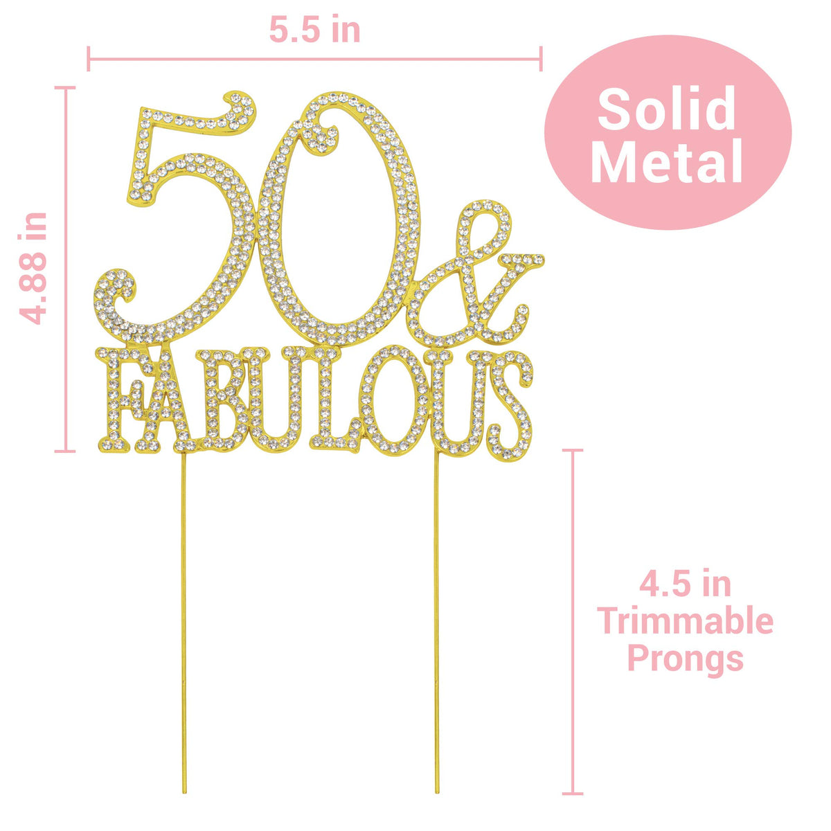 Crystal Creations customizable height with 4.5-inch prongs fits most cakes.