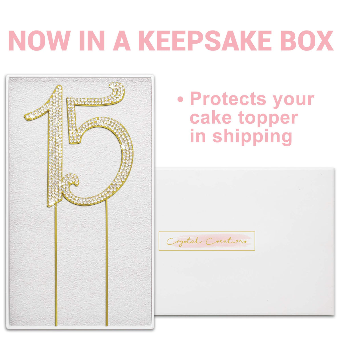 Crystal Creations protective box packaging protects topper during shipping