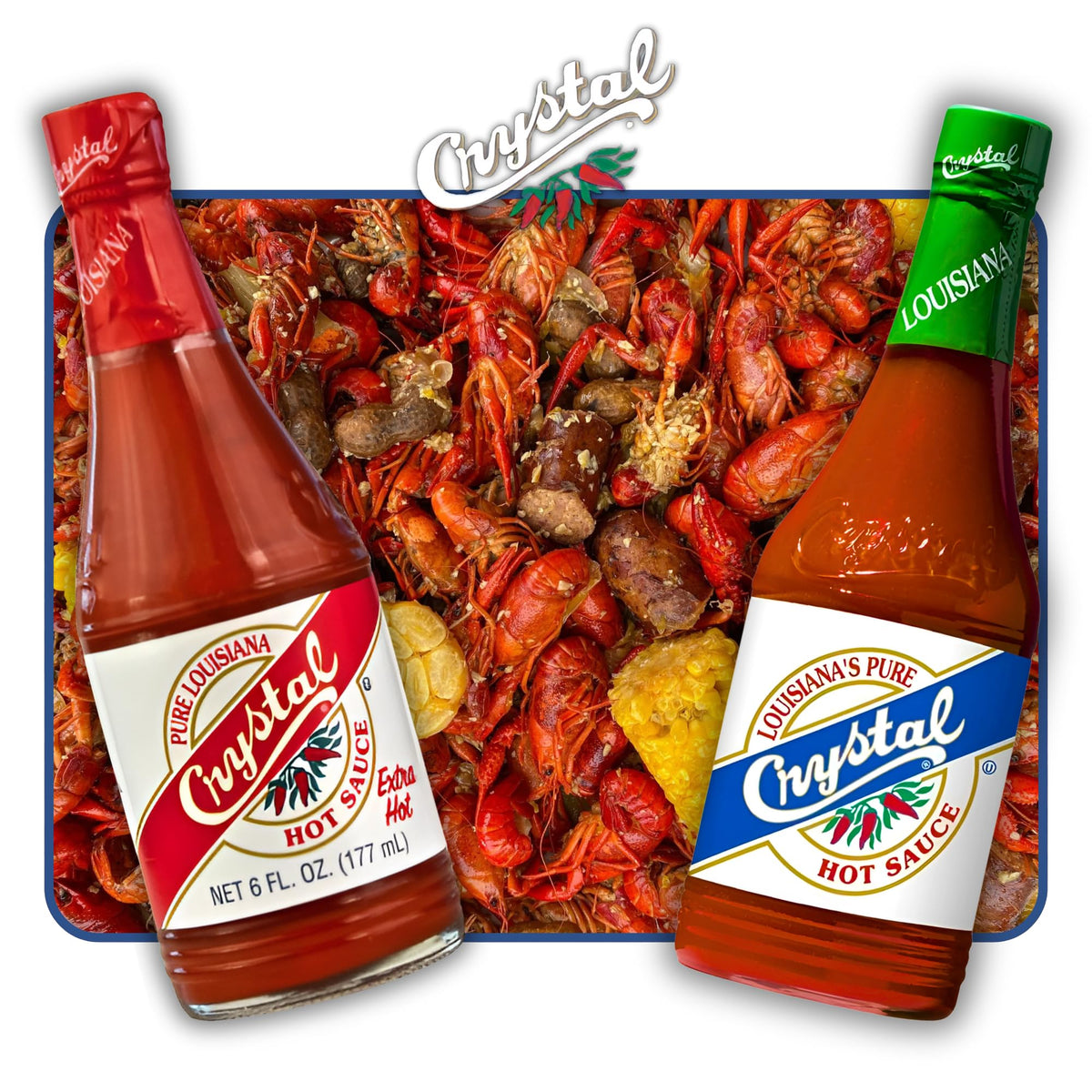 Crystal Extra Hot Sauce drizzle over a dish for fiery kick.
