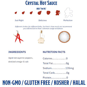 Crystal Louisiana hot sauce 32oz bottle on counter for everyday zest.