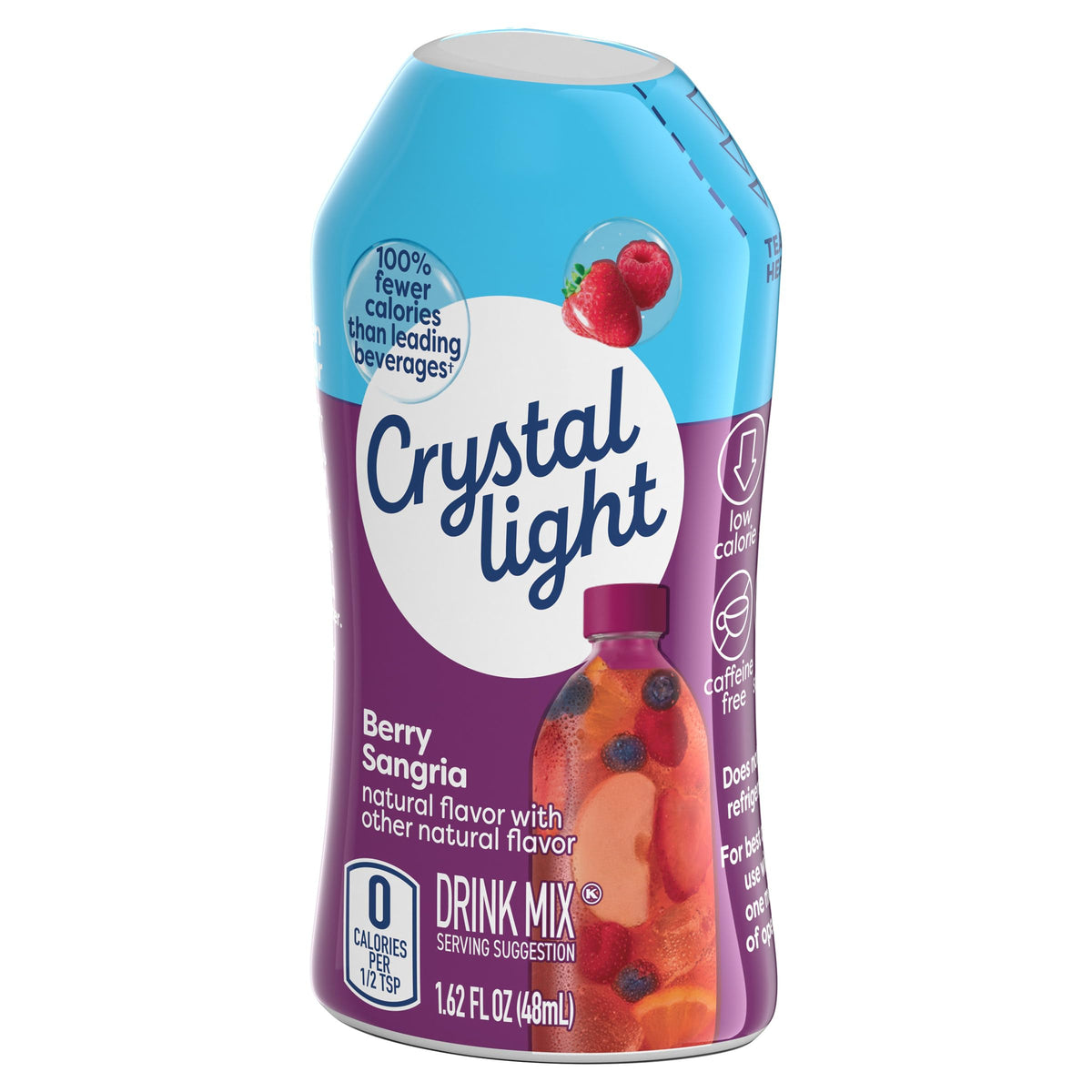 Crystal Light Berry Sangria packaging emphasizes travel-friendly 2-pack.