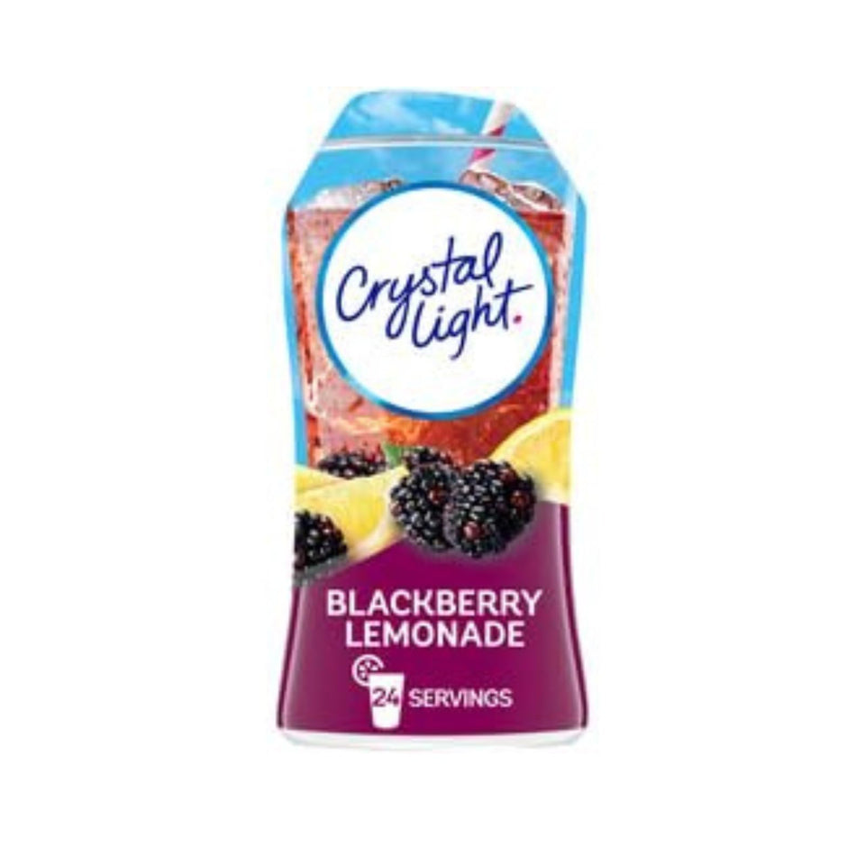 Crystal Light Blackberry Lemonade bottle shows portable zero-calorie flavor for on-the-go hydration