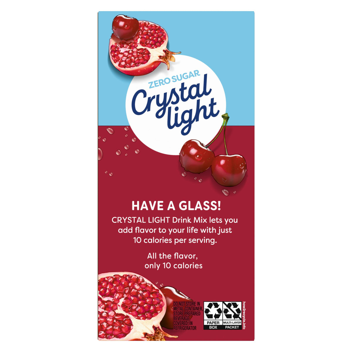 Glass with ice and Crystal Light Cherry Pomegranate for a refreshing drink