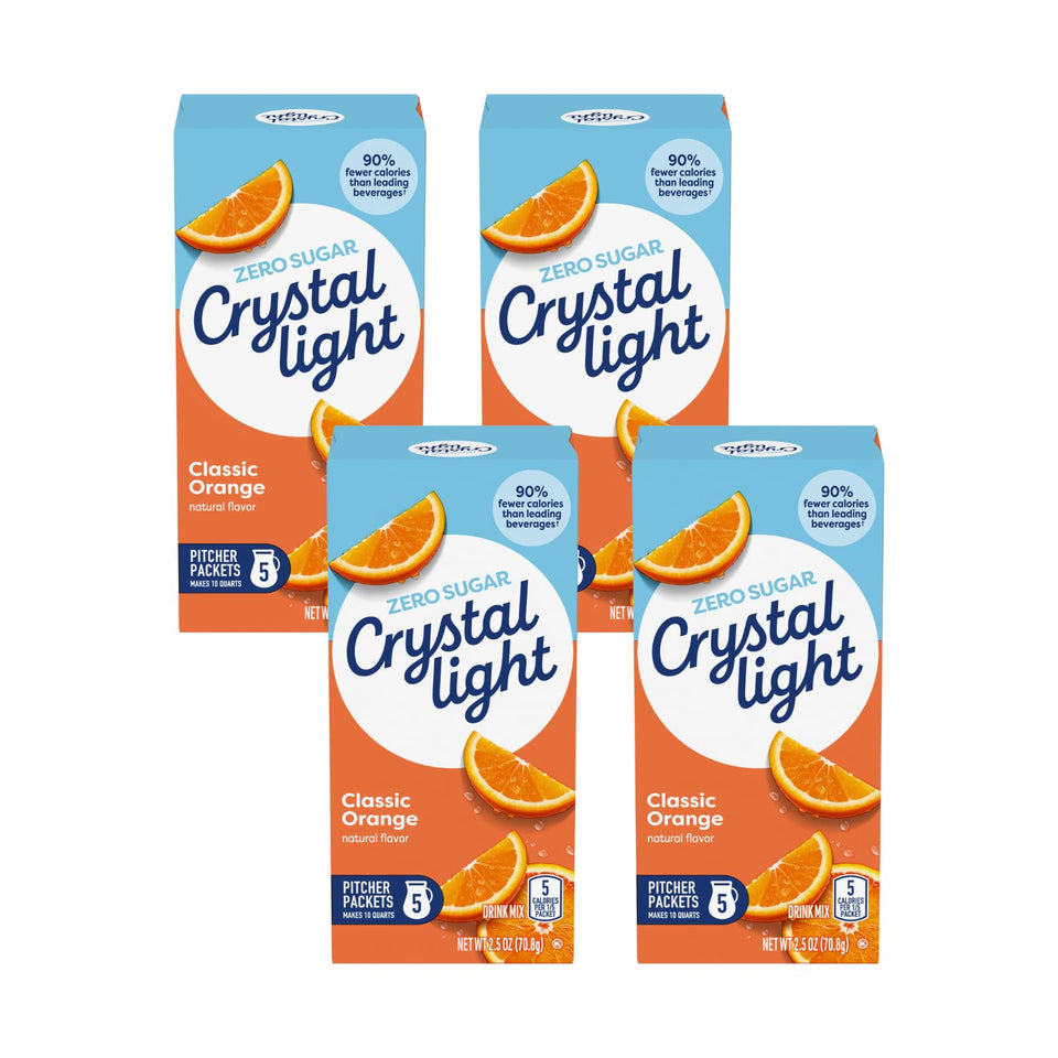 Crystal Light Classic Orange canister front view, low-calorie flavor option for hydration