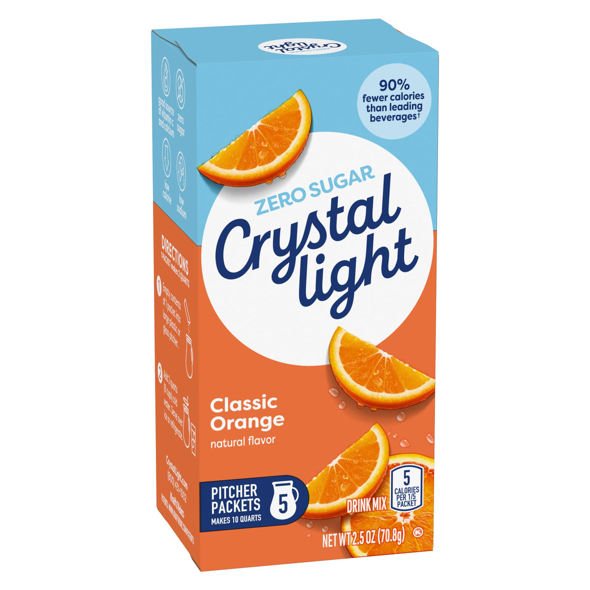 Crystal Light Classic Orange glass with ice, refreshing zero-sugar drink