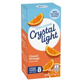 Crystal Light Classic Orange glass with ice, refreshing zero-sugar drink