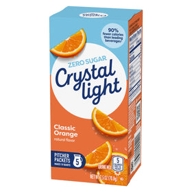 Crystal Light Classic Orange powder close-up, natural flavors for bright taste