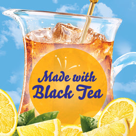 Crystal Light Decaf Lemon Tea label close-up highlighting packaging.