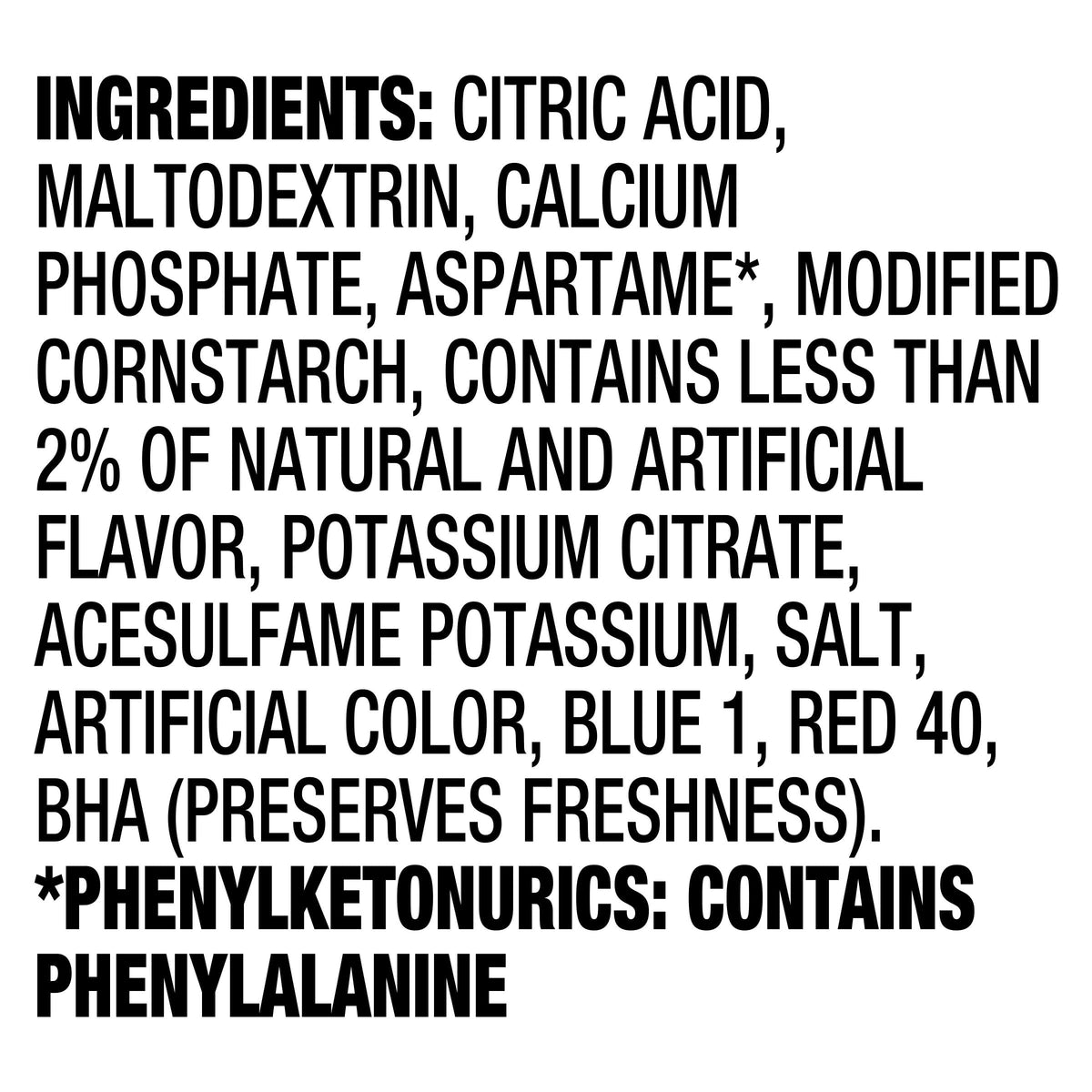 Crystal Light Fruit Punch canister label closeup showing product details.