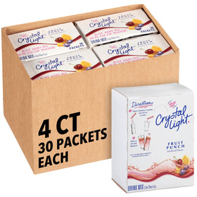 Crystal Light fruit punch on-the-go packets flavor water without sugar, ideal for school lunches.
