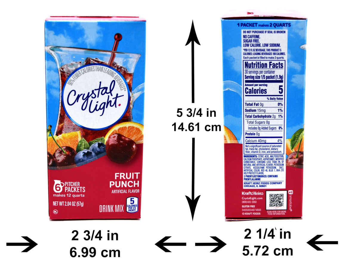 Crystal Light Fruit Punch packaging display showing gluten-free and kosher labels