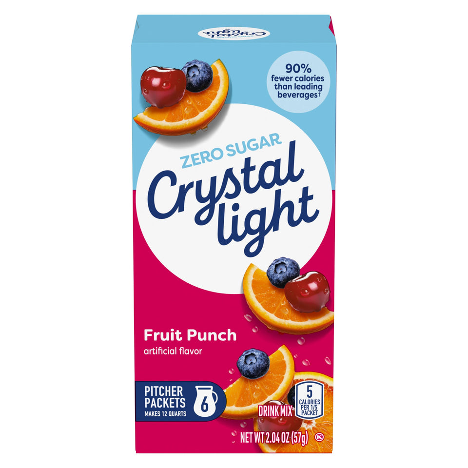 Crystal Light Fruit Punch packet closeup for easy mixing and portioning.