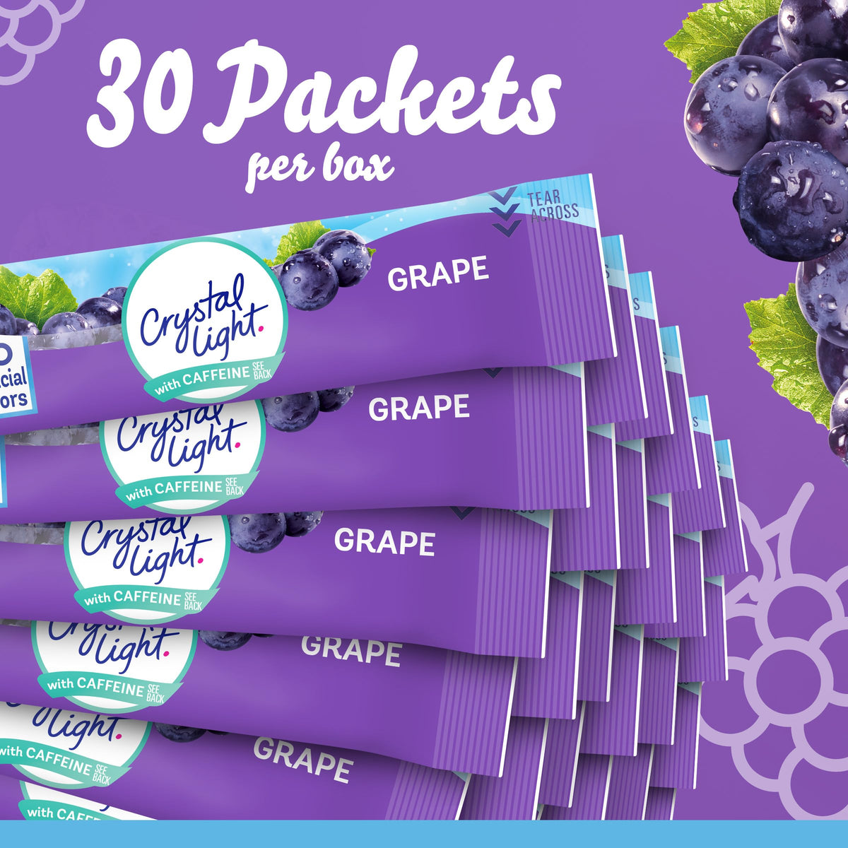 Crystal Light Grape box packaging with 120 packets in four boxes.