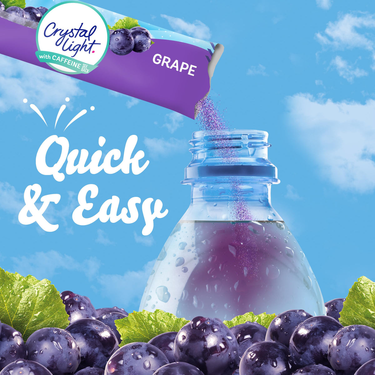 Crystal Light Grape in a glass with ice shows a refreshing grape flavor.