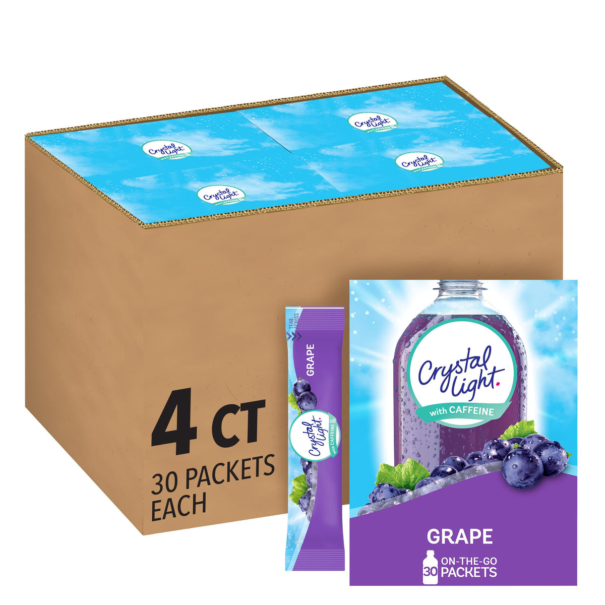 Crystal Light Grape on-the-go packet for quick, caffeinated refreshment.