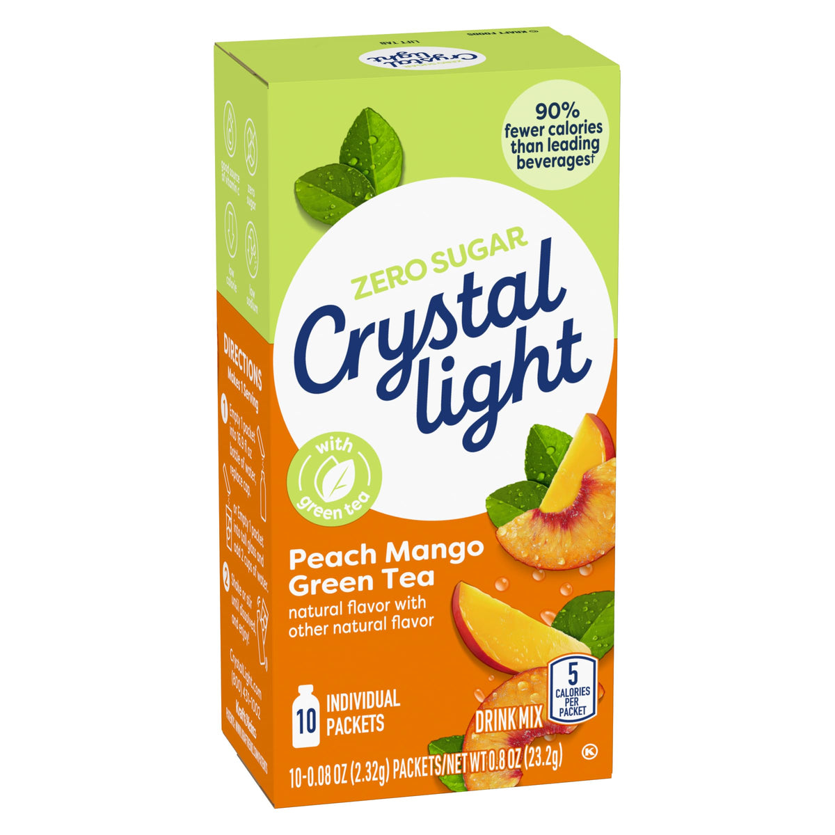 Crystal Light Peach Mango Green Tea powder being poured into water for quick mixing