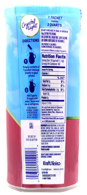 Crystal Light Green Tea Raspberry serving-glass shows vibrant flavor in every pour.