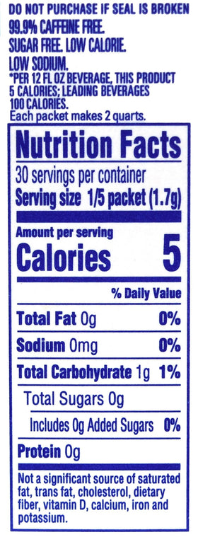 Crystal Light Lemon Decaf Iced Tea label highlights caffeine-free and gluten-free.