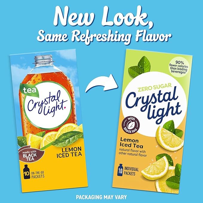 Crystal Light Lemon Iced Tea glass served chilled for low-calorie refreshment.