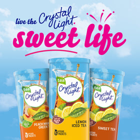 Bright kitchen setup with Crystal Light mix ready to use.