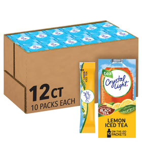 Crystal Light Lemon Iced Tea on-the-go packet ready to flavor water.