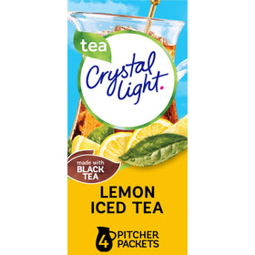 Crystal Light Lemon Iced Tea pitcher demonstrates quick 2-quart servings with no sugar.