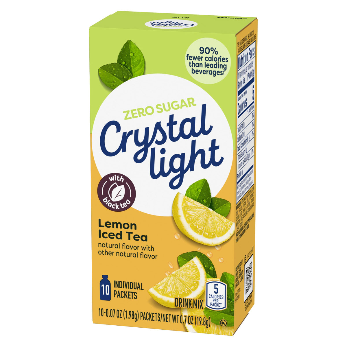 Crystal Light lemon tea served in a glass with ice for a refreshing sip.